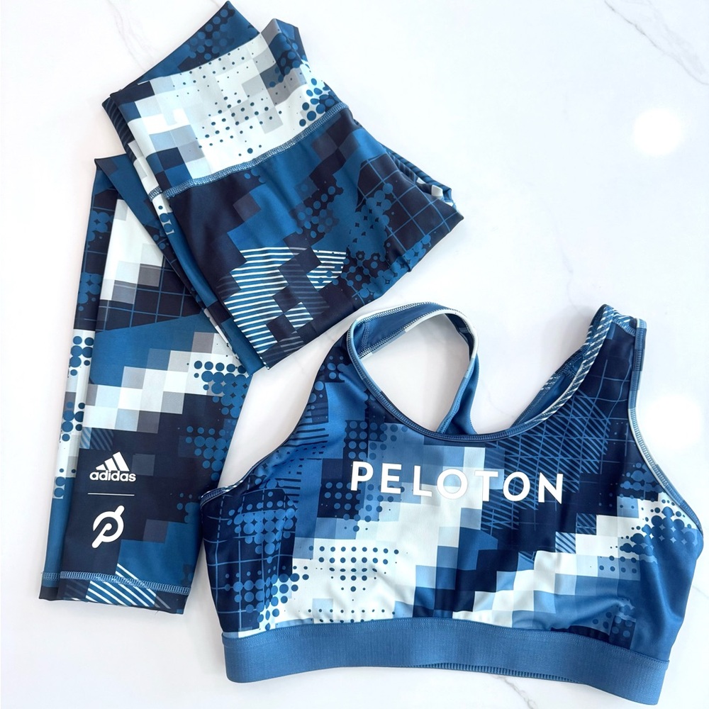 Peloton Blue and White Patterned Activewear Set